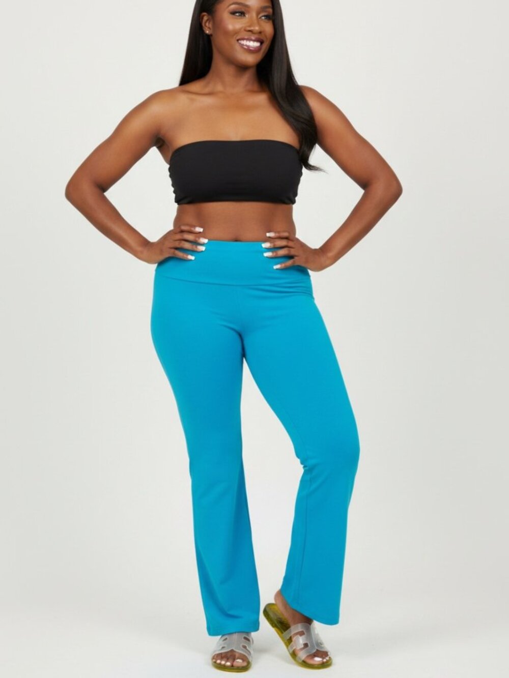 Zenana Stretch Cotton Foldover Waist Bootcut Workout Yoga Pants